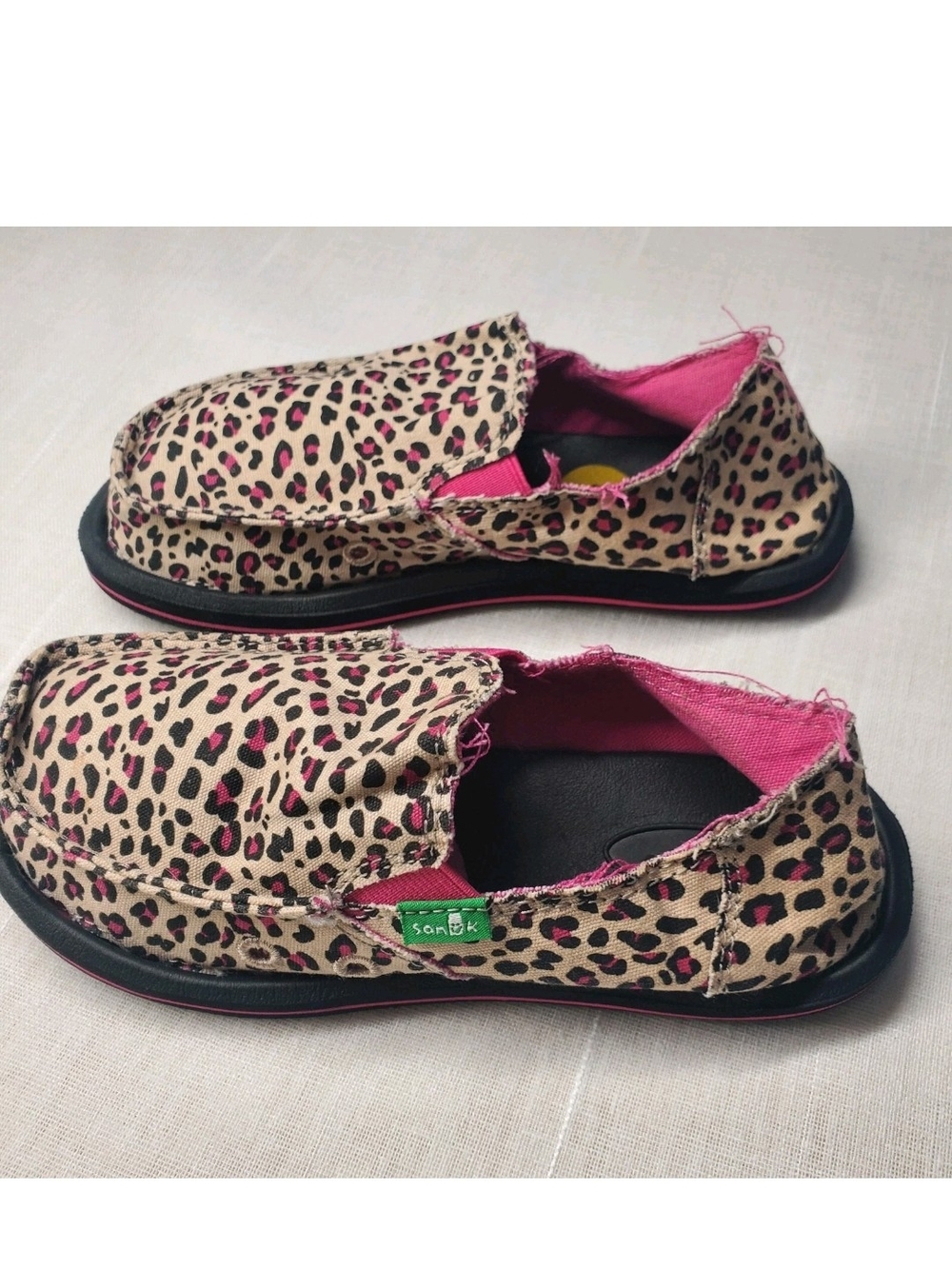Sanuk Pink Leopard Casual Slip-On Loafer Shoes Little Kids Girls Size 1